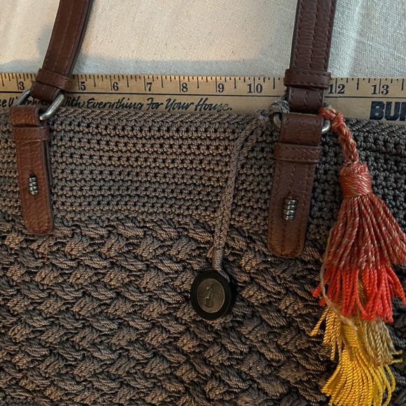 TheSak crochet bag, zipper close, lined 2strap, taupe, logo dangle + colorsplash - Picture 8 of 12